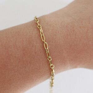 3.2mm Small Link Chain Style Bracelet/Anklet 18k Gold Plated Stainless Steel
